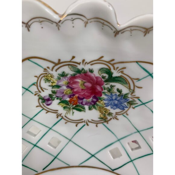 Antique Large Porcelain Floral Footed Centerpiece Bowl encrusted Rose & Leaf - Picture 16 of 16